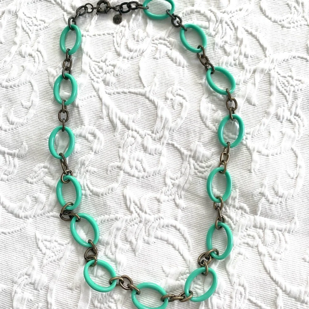 J Crew Necklace Turquoise & Antiques Bronze Tone Link